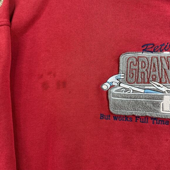 VINTAGE 90s Grandpa Sweatshirt Mens 2XL Red Gray Retired Grandkids Crweneck READ - Picture 4 of 15